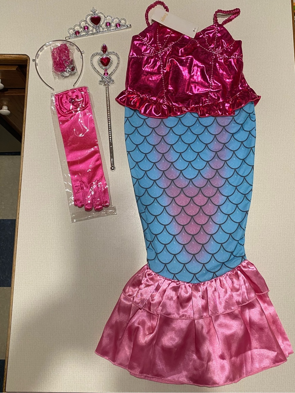 Girls Pink & Blue Mermaid Dress-Up Costume with Accessories